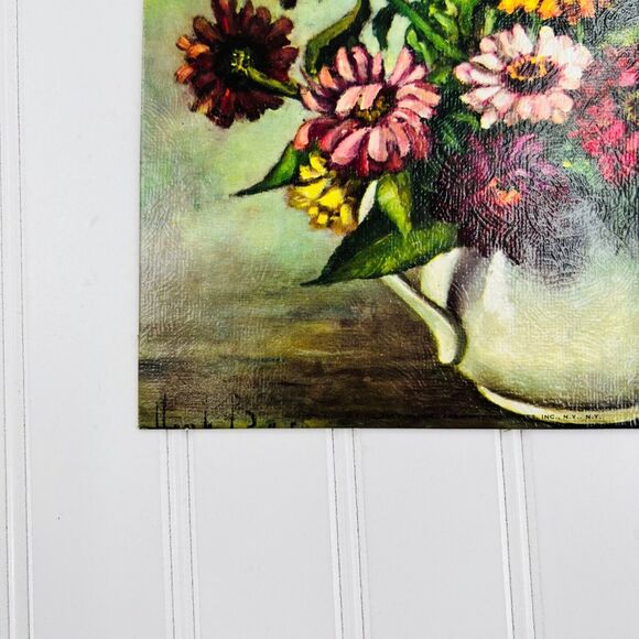 Vintage Set of 2 Henk Bos Litho Unframed Flowers in Pitcher Pot Lithograph Print - Picture 3 of 3